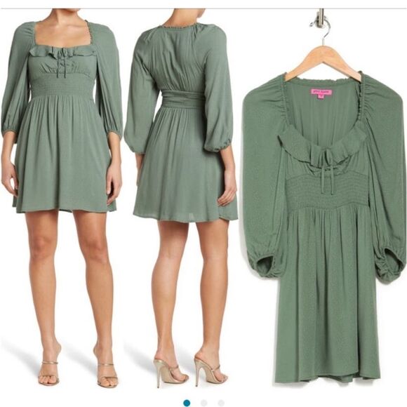 NEW Betsey Johnson Ruffled Dot Jacquard Cocktail Mini Dress in Green Size Small - Picture 3 of 4